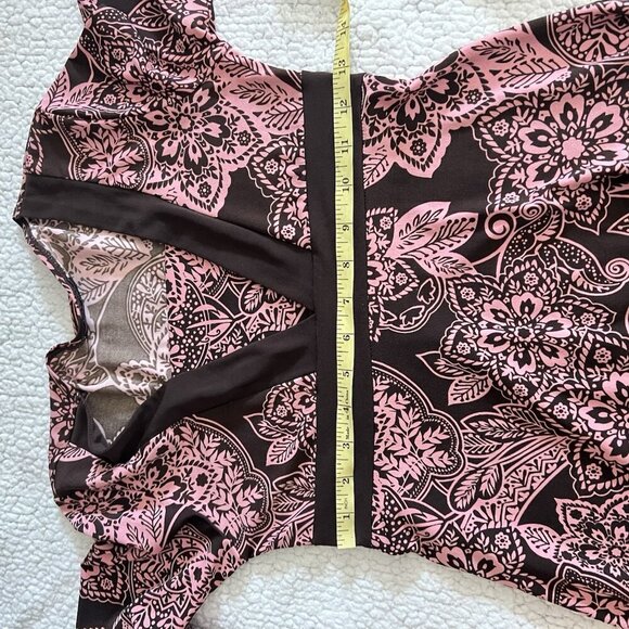 VTG Speechless y2k Babydoll Midi Dress XS Stretchy Brown Pink Asymmetrical - Picture 8 of 10